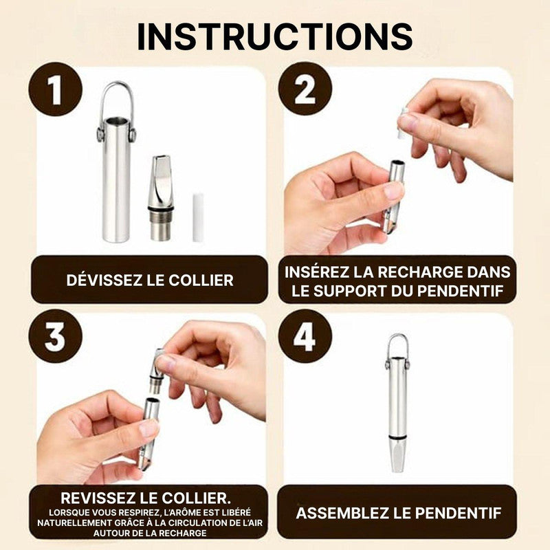 Collier Inhalateur Diffuseur D'Arôme Portable Sans Batterie Ni Vapeur