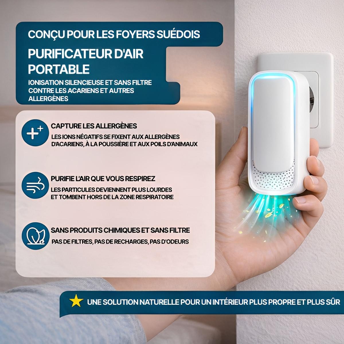 Purificateur D'Air Ioniseur Portable Sans Filtre
