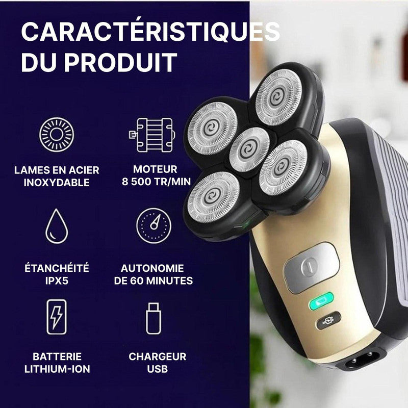 Rasoir Électrique Homme - Crâne, Barbe, Zones Sensibles