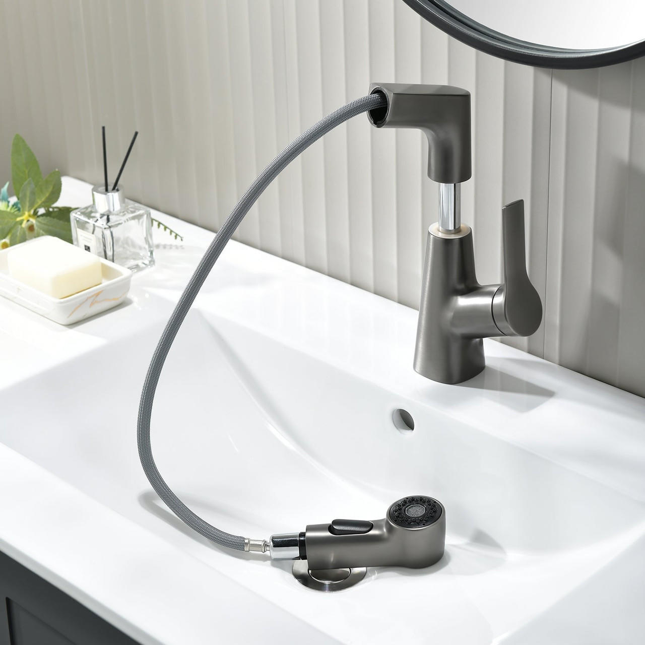 Robinet De Salle De Bain Avec Douchette Rotatif Et Rétractable
