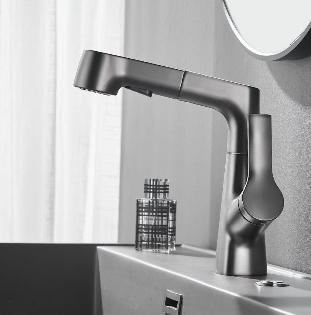 Robinet De Salle De Bain Avec Douchette Rotatif Et Rétractable