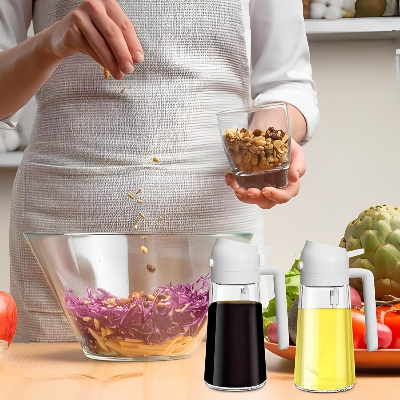 Spray Huile d'Olive Avec Pulvérisateur Et Distributeur 2-en-1