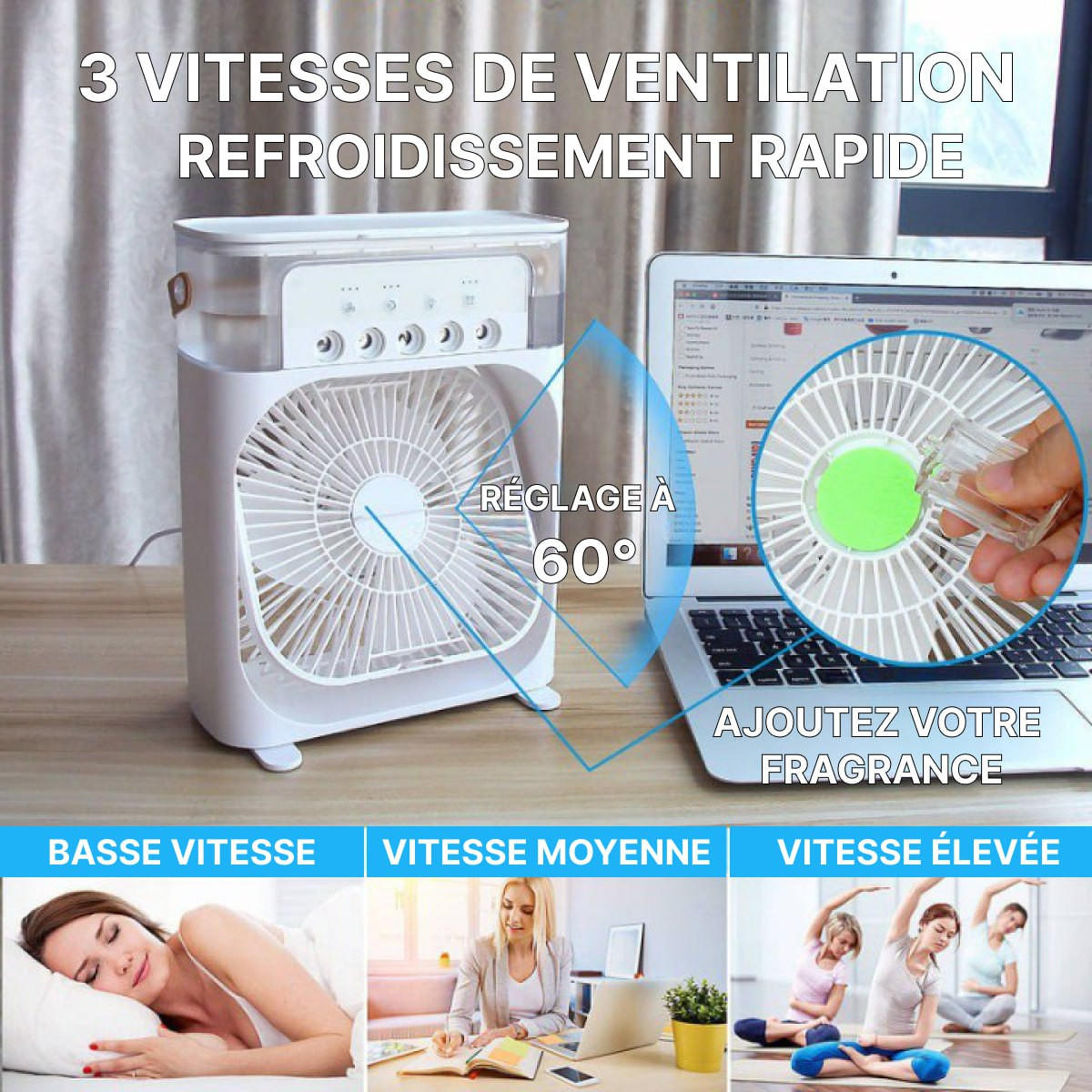 Ventilateur Brumisateur d'Air 3-en-1