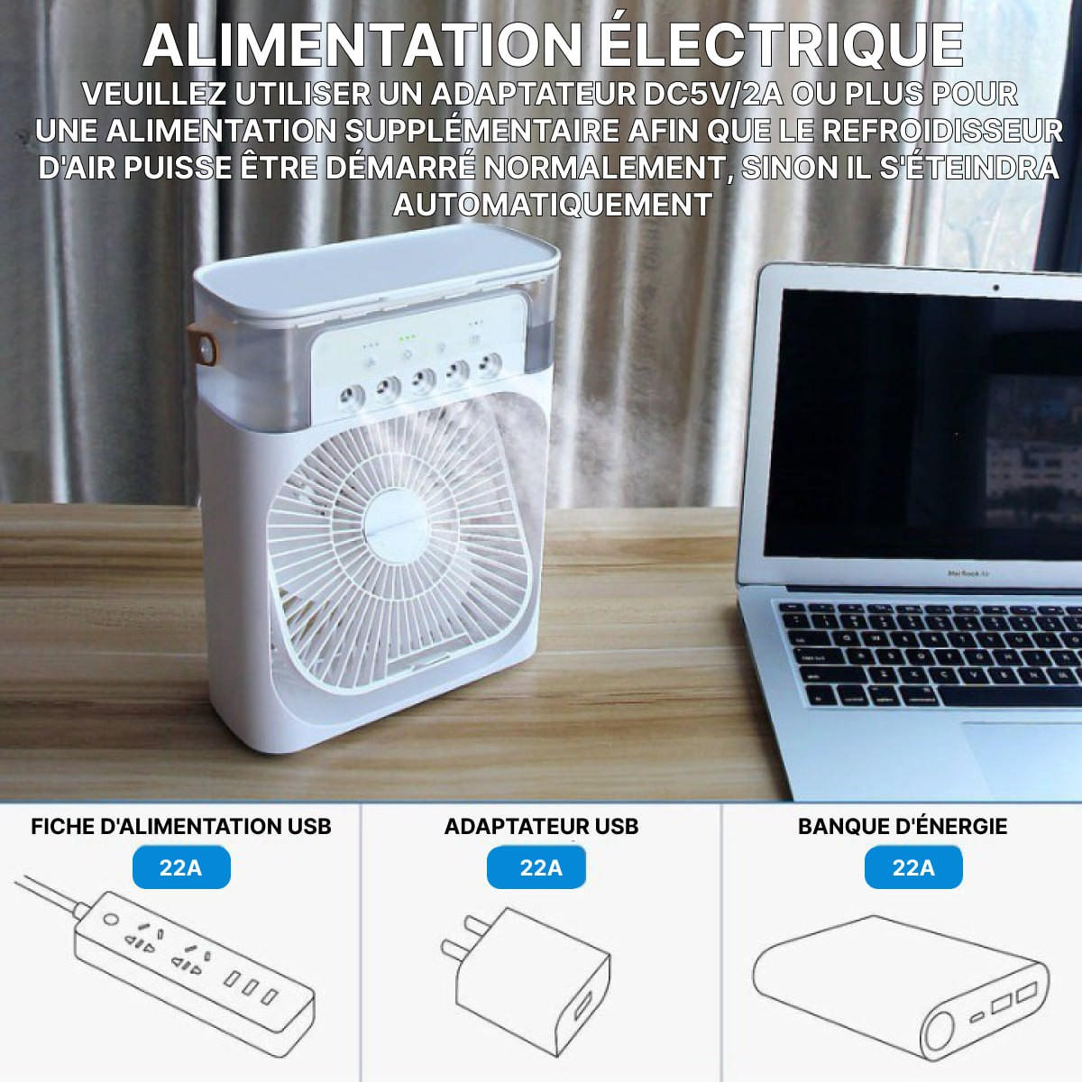 Ventilateur Brumisateur d'Air 3-en-1
